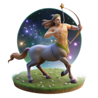 wonderful vintage A wise centaur with a bow and arrow, gazing at a celestial constellation, in a moonlit meadow. Classical mythology style, soft lighting genuine png