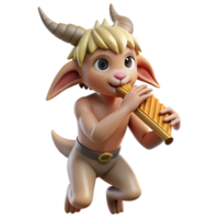 magnificent traditional A playful satyr with goat legs and a mischievous grin, playing a pan flute, in a sun-drenched forest. Classical mythology style, warm lighting authentic png
