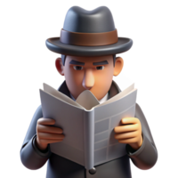 impressive modern A man in a fedora hiding his face with a newspaper, only his eyes visible, mysterious noir style authentic png