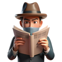extraordinary minimalist A man in a fedora hiding his face with a newspaper, only his eyes visible, mysterious noir style authentic png