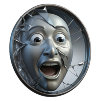 magnificent vintage A shattered mirror reflecting a distorted image of a frightened face, surreal noir style high quality png