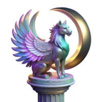 impressive abstract A majestic griffin with iridescent feathers, perched atop a crumbling marble pillar, illuminated by the soft glow of a crescent moon. Art Deco style detailed png
