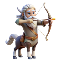 impressive traditional A wise centaur with a flowing white beard, aiming a bow and arrow at a distant target, under a stormy sky. Baroque style high resolution png