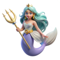 impressive classic A serene mermaid with long flowing hair, holding a pearl-encrusted trident, underwater scene with soft, diffused light. Digital art style 4K png
