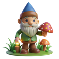 wonderful classic A whimsical gnome with a pointed hat and a long beard, tending to a glowing mushroom patch in a dimly lit forest. Whimsical style high resolution png