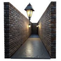 wonderful minimalist A dark alleyway with a single lightbulb illuminating a brick wall, gritty noir style exclusive png