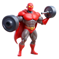 impressive traditional A super-strong superhero with rippling muscles and glowing red eyes, lifting a massive weight, bathed in a harsh, white light, in a dynamic, comic book style exclusive png