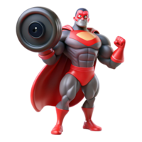 elegant contemporary A super-strong superhero with rippling muscles and glowing red eyes, lifting a massive weight, bathed in a harsh, white light, in a dynamic, comic book style authentic png