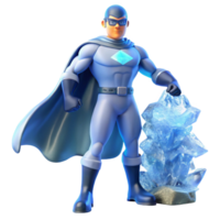 vibrant modern An ice-wielding superhero with frost covering their body, creating an ice sculpture, bathed in a cool, blue light, in a serene, wintery style original png