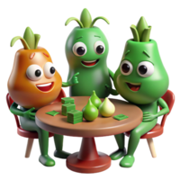 extraordinary minimalist A group of four anthropomorphic vegetables playing poker in a dimly lit saloon, illustrated in a Tex Avery style with exaggerated features authentic png