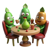 magnificent contemporary A group of four anthropomorphic vegetables playing poker in a dimly lit saloon, illustrated in a Tex Avery style with exaggerated features high quality png