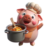 beautiful rustic A plump, pink pig wearing a chef's hat and stirring a giant pot of spaghetti, spotlighted under dramatic, theatrical lighting, drawn in a Fleischer Studios cartoon style authentic png
