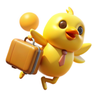 beautiful abstract A clumsy, yellow canary trying to fly while carrying a giant suitcase, illuminated by a bright, midday sun, drawn in a Looney Tunes style high resolution png