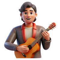 serene creative Portrait of a musician with a guitar, stage lighting, concert photography style genuine png