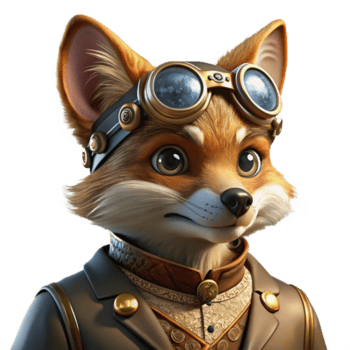 stunning minimalist A portrait of a steampunk fox with goggles and intricate clockwork mechanisms embedded in its fur, lit by a soft, ethereal light 4K png