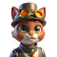 wonderful rustic A portrait of a steampunk cat wearing goggles and a tiny top hat, illuminated by a warm, inviting light premium png