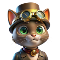vibrant rustic A portrait of a steampunk cat wearing goggles and a tiny top hat, illuminated by a warm, inviting light genuine png