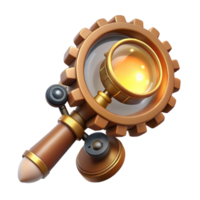 wonderful contemporary A sophisticated steampunk monocle with intricate gears and a magnifying lens, illuminated by a single, focused beam of light high resolution png
