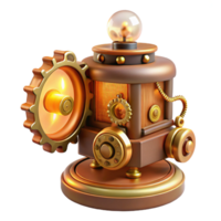 wonderful modern A whimsical steampunk music box, adorned with gears, cogs, and a tiny dancing figurine, lit by a warm, candlelight glow high quality png
