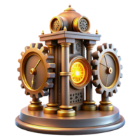 dramatic vintage A grand steampunk clock tower with intricate gears and Roman numerals, illuminated by a bright, midday sun authentic png