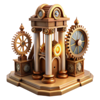 extraordinary modern A grand steampunk clock tower with intricate gears and Roman numerals, illuminated by a bright, midday sun high resolution png