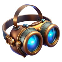 dramatic abstract A futuristic steampunk goggles with intricate lenses and adjustable straps, illuminated by a bright, spotlight premium png