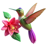 wonderful contemporary A hummingbird hovering near a vibrant fuchsia flower, bokeh effect, nature photography style genuine png