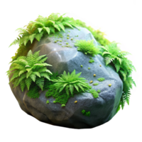 extraordinary abstract A mossy rock covered in tiny ferns, soft diffused light, fantasy art style premium png