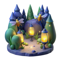 magnificent modern A group of fireflies illuminating a dark forest, magical realism style high quality png