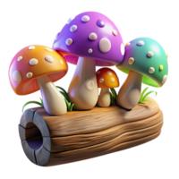 elegant minimalist A group of colorful mushrooms growing on a log, fantasy art style, diffused lighting high resolution png