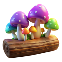 serene modern A group of colorful mushrooms growing on a log, fantasy art style, diffused lighting high resolution png