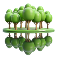 impressive traditional A group of trees reflected in a still lake, mirrored image, soft lighting detailed png