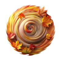 serene abstract A swirling vortex of autumn leaves in vibrant hues, dynamic motion blur, impressionist painting style exclusive png