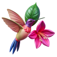 stunning vintage A hummingbird hovering near a vibrant fuchsia flower, delicate details, nature photography style authentic png