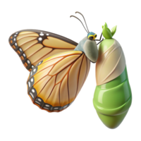 serene vintage A close-up of a butterfly emerging from its chrysalis, transformative imagery, nature documentary style professional png