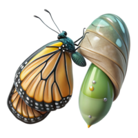 serene vintage A close-up of a butterfly emerging from its chrysalis, transformative imagery, nature documentary style genuine png