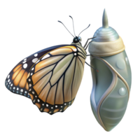 impressive vintage A close-up of a butterfly emerging from its chrysalis, transformative imagery, nature documentary style high resolution png