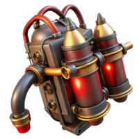 wonderful minimalist A steampunk jetpack, intricate brass pipes and valves, glowing red thrusters, worn leather straps, dynamic pose, cinematic lighting exclusive png