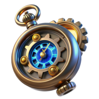 beautiful minimalist A steampunk pocket watch, intricate gears and cogs, roman numerals, glowing blue energy core, close-up, ray tracing, octane render authentic png
