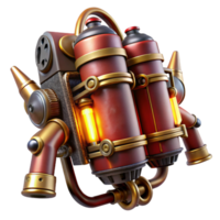 serene rustic A steampunk jetpack, intricate brass pipes and valves, glowing red thrusters, worn leather straps, dynamic pose, cinematic lighting 4K png