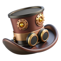 serene abstract A steampunk top hat, brass gears and goggles attached, dark leather band, cogs turning, dynamic lighting, art deco style 4K png