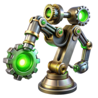 wonderful artistic A steampunk robotic arm, intricate gears and pistons, glowing green energy conduits, metallic sheen, dynamic pose, cyberpunk style exclusive png
