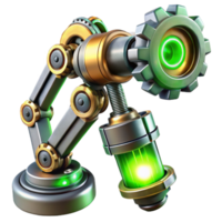 serene classic A steampunk robotic arm, intricate gears and pistons, glowing green energy conduits, metallic sheen, dynamic pose, cyberpunk style exclusive png