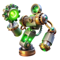 wonderful abstract A steampunk robotic arm, intricate gears and pistons, glowing green energy conduits, metallic sheen, dynamic pose, cyberpunk style professional png