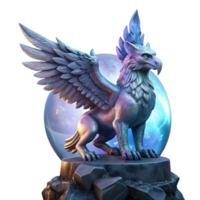 serene minimalist A majestic griffin with iridescent feathers, perched atop a crumbling obsidian tower, lit by the ethereal glow of a full moon. Dramatic lighting, hyperrealistic style authentic png