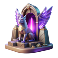 extraordinary minimalist A mysterious sphinx with wings of amethyst, guarding a hidden portal, lit by an otherworldly glow. Surreal, art deco style exclusive png
