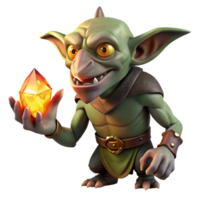 beautiful rustic A cunning goblin with sharp claws, holding a stolen jewel, illuminated by the flickering light of a campfire. Dark fantasy, gritty style premium png