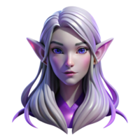 stunning rustic Portrait of an ethereal elf with long flowing silver hair, pointed ears, and luminous purple eyes, lit by soft moonlight, Art Nouveau style high resolution png
