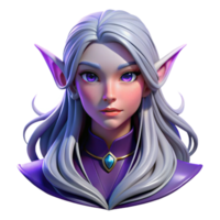 impressive abstract Portrait of an ethereal elf with long flowing silver hair, pointed ears, and luminous purple eyes, lit by soft moonlight, Art Nouveau style professional png