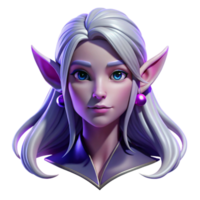 vibrant artistic Portrait of an ethereal elf with long flowing silver hair, pointed ears, and luminous purple eyes, lit by soft moonlight, Art Nouveau style high resolution png